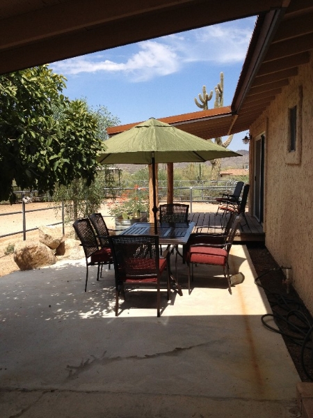 The porch, outdoor eating area and the master bed room deck